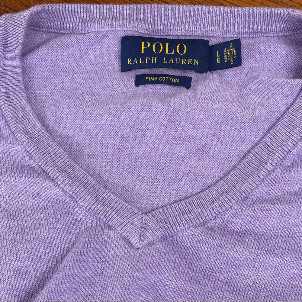 Polo Ralph Lauren Men's Large Purple V-Neck Sweater 100% Pima Cotton - Picture 6 of 10